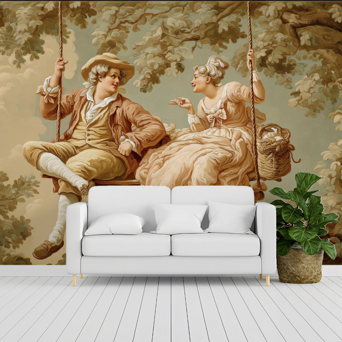18th Century Lovers Mural Wallpaper — Rococo Art Scene Mural Wallpaper - room preview 02