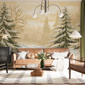 Pixel Art Winter Forest Mural Wallpaper — Vintage Sepia Landscape Mural Wallpaper - room preview 02