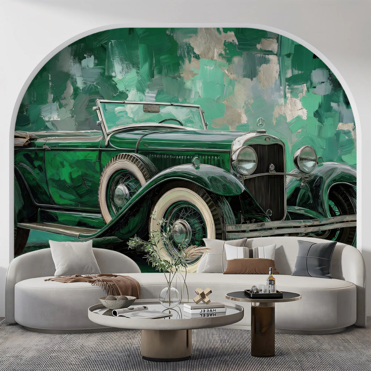 Vintage Emerald Convertible Oil Painting Mural Wallpaper - room preview 02