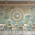 Art Nouveau Pearl & Ocean Life Mural Wallpaper — Soft Aquatic Swirls Mural Wallpaper - room preview 02