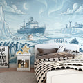 Arctic Expedition Engraving Style Mural Wallpaper — Cool Blue Tones Mural Wallpaper - room preview 02