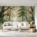 Enchanted Woodland Forest Mural Wallpaper — Watercolor Nature Scene Mural Wallpaper - room preview 02