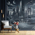 Metropolitan Nightscape Mural Wallpaper —Ink Sketch Illustration Mural Wallpaper - room preview 02
