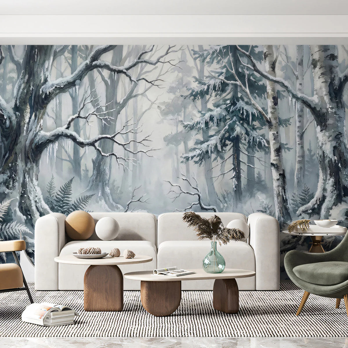 Snowy Winter Forest Mural Wallpaper — Impressionistic Scenery Mural Wallpaper - room preview 02