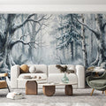 Snowy Winter Forest Mural Wallpaper — Impressionistic Scenery Mural Wallpaper - room preview 02