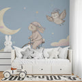 Bunny on Penny Farthing Night Sky Mural Wallpaper — Whimsical Style Mural Wallpaper - room preview 02