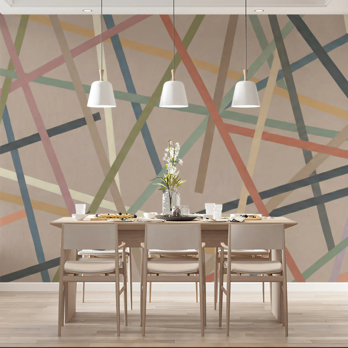Intersecting Linear Abstract Mural Wallpaper — Modern Earthy Tones Mural Wallpaper - room preview 02