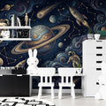 Cosmic Voyager Mural Wallpaper — Whimsical Space Illustration Mural Wallpaper - room preview 02