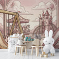 Vintage Playground Sketch Mural Wallpaper — Whimsical Pink Mural Wallpaper - room preview 02