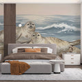 Watercolor Coastal Seals Mural Wallpaper — Soft Sunset Scene Mural Wallpaper - room preview 02