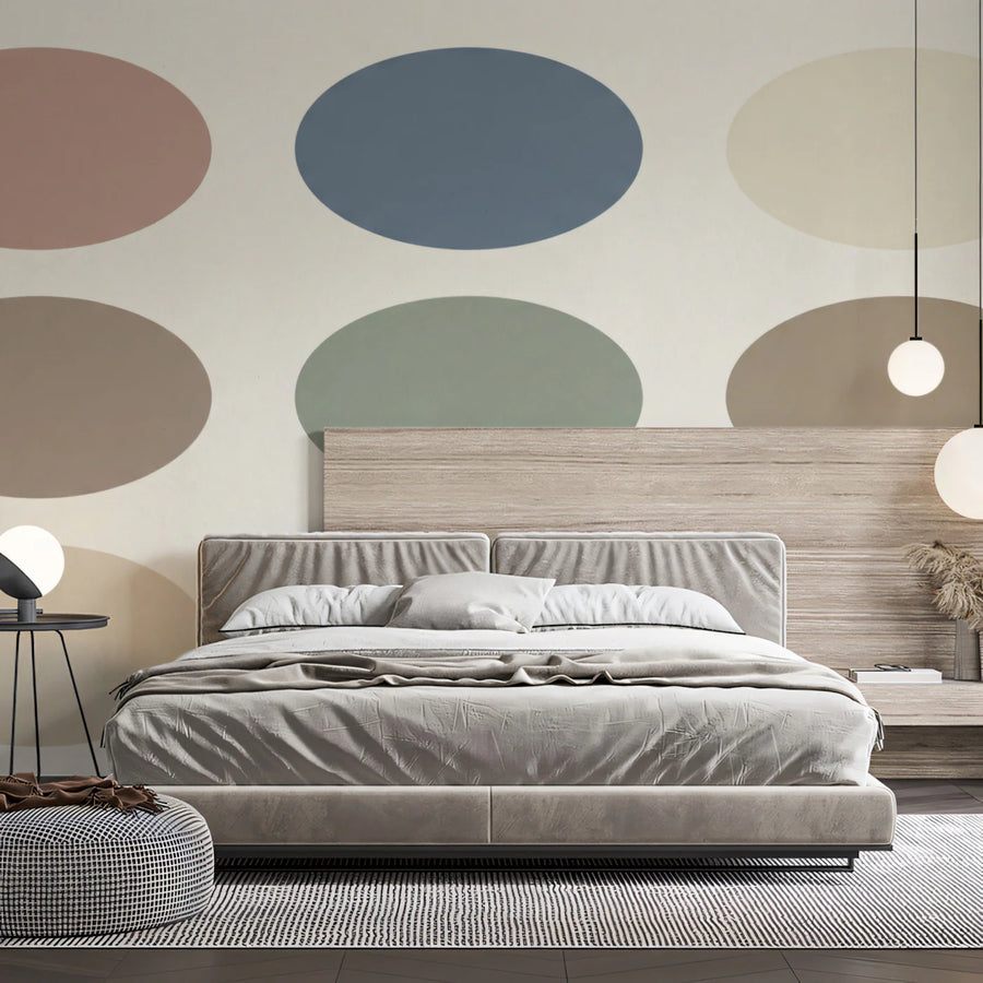 Geometric Wallpaper Mural – Pattern Wall Mural – Minimalist Retro Oval Geometric — Soft Palette