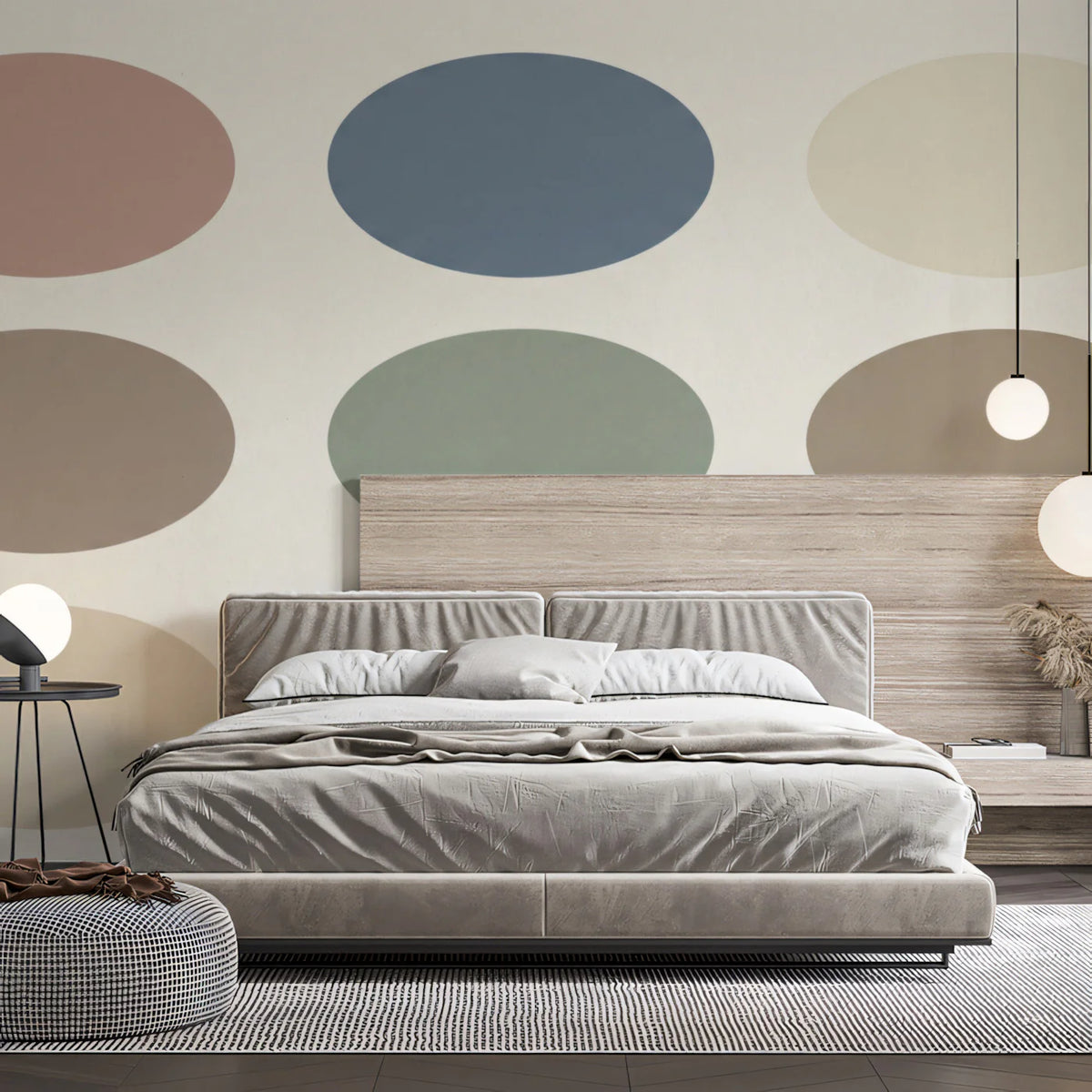 Minimalist Retro Oval Geometric Mural Wallpaper — Soft Palette Mural Wallpaper - room preview 02