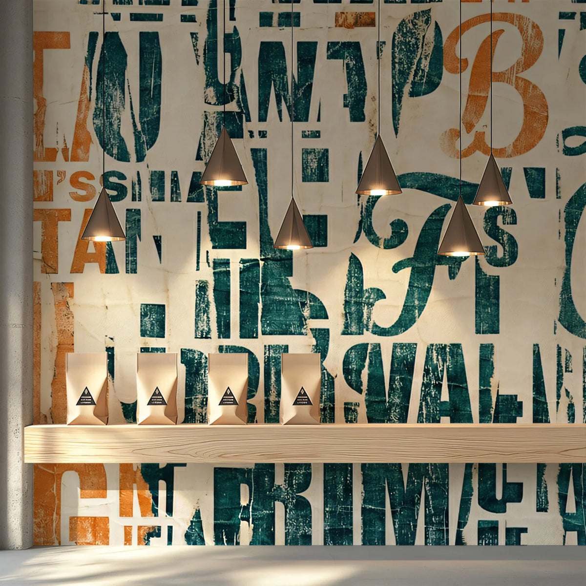 Distressed Typography Collage Mural Wallpaper — Industrial Urban Style Mural Wallpaper - room preview 02