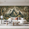 Art Nouveau Mountain and Forest Mural Wallpaper - room preview 02