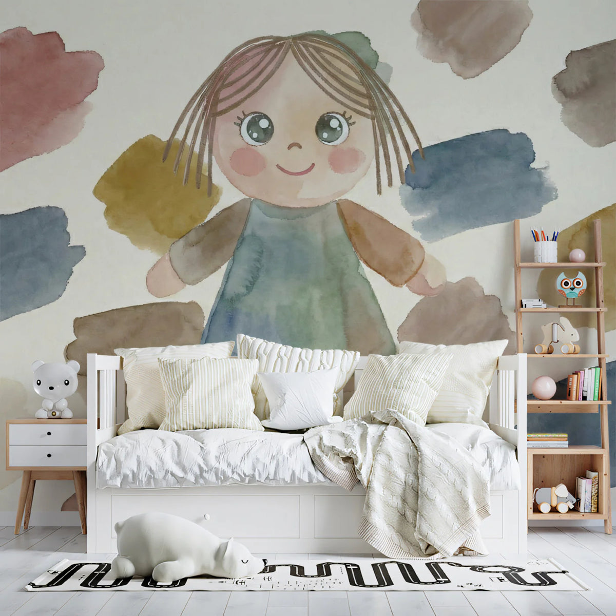Ragdoll and Watercolor Brushstroke Mural Wallpaper — Whimsical Style Mural Wallpaper - room preview 02