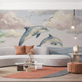 Watercolor Jumping Dolphins Mural Wallpaper — Coastal Calm Mural Wallpaper - room preview 02