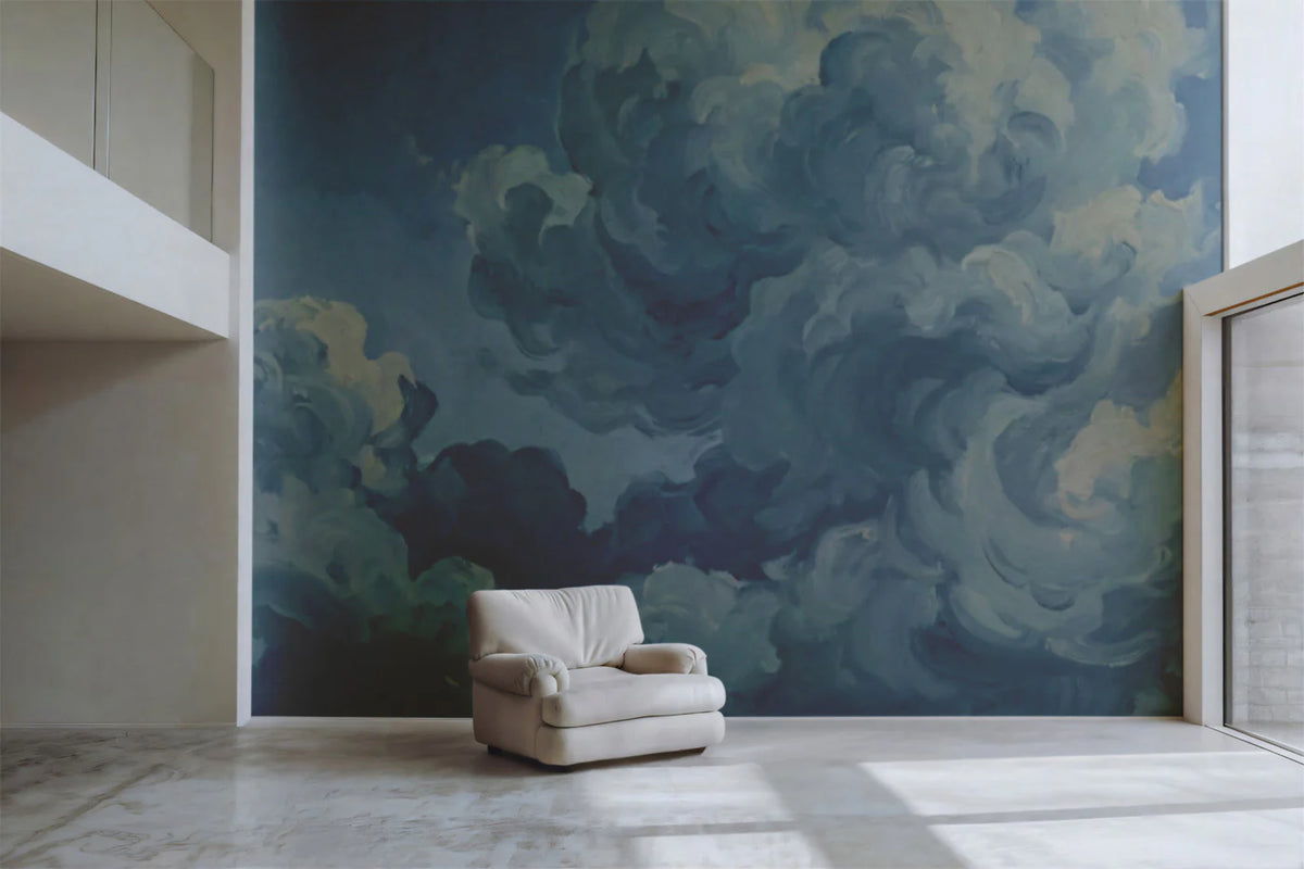 Impasto Sky Mural Wallpaper — Oil Painted Clouds Pattern Mural Wallpaper - room preview 02