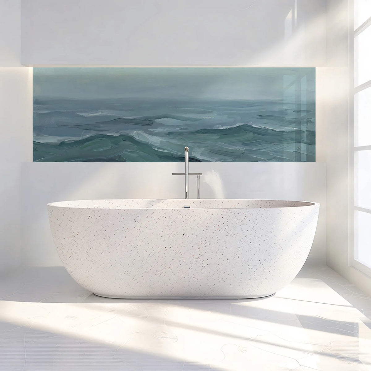 Impressionist Ocean Wave Mural Wallpaper — Moody Coastal Art Mural Wallpaper - room preview 02