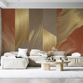 Abstract Geometric Gold and Terracotta Mural Wallpaper - room preview 02