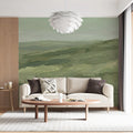 Abstract Meadow Landscape Mural Wallpaper — Painterly Green Art Mural Wallpaper - room preview 02