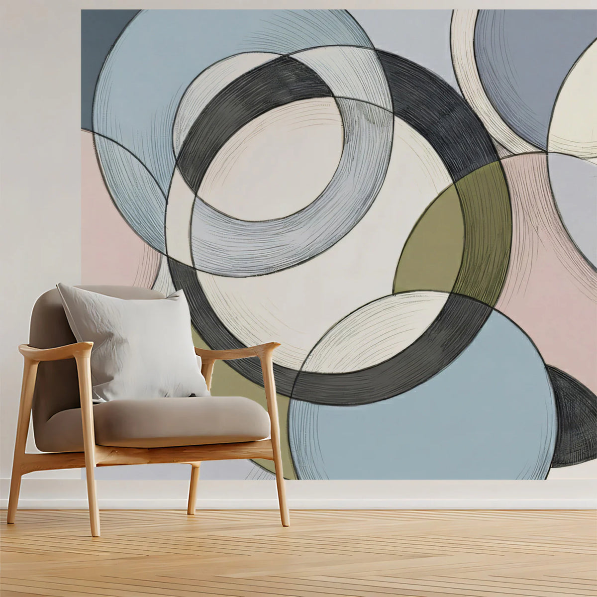 Abstract Intersecting Circles Mural Wallpaper — Modern Ring Design Mural Wallpaper - room preview 02