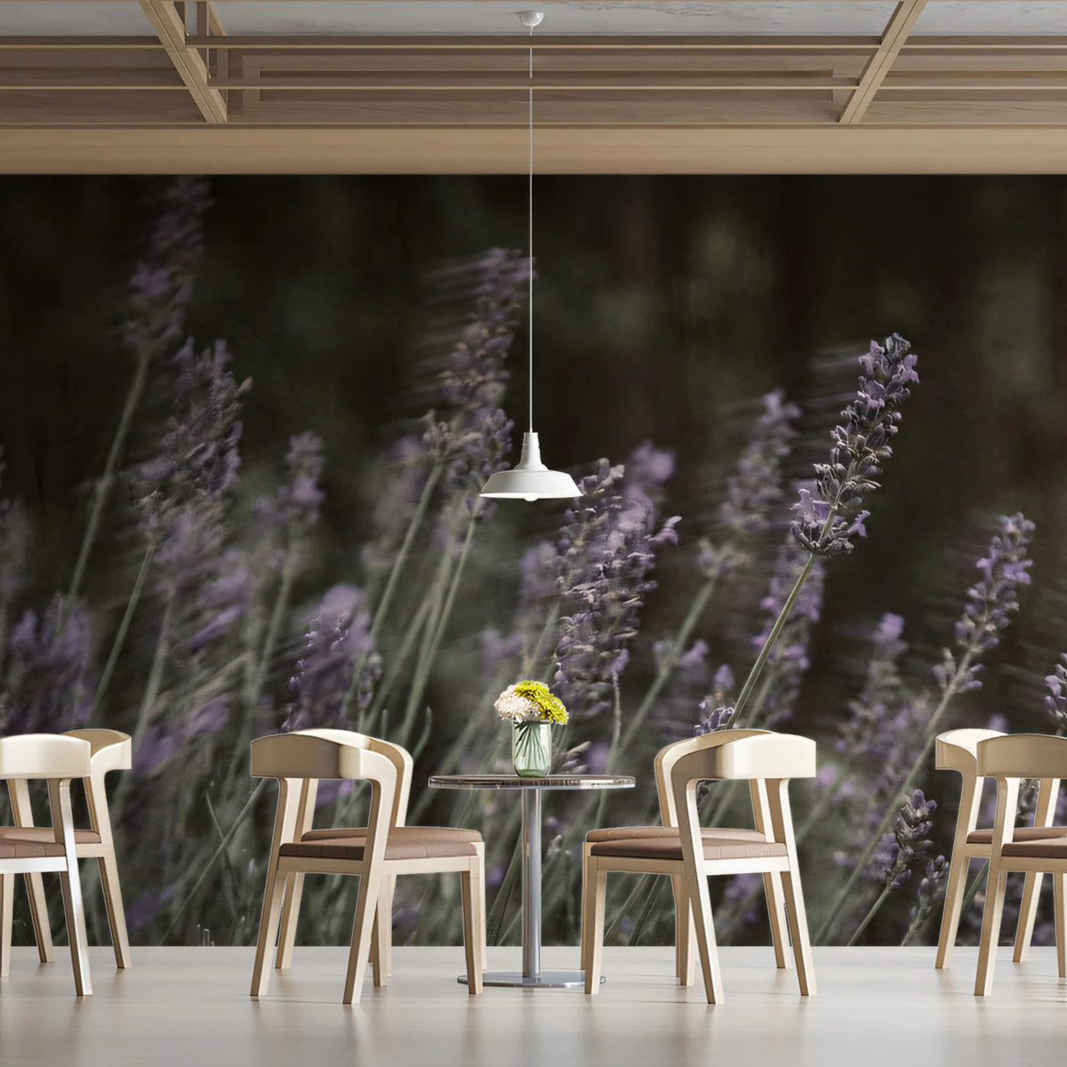 Blurred Lavender Field Mural Wallpaper — Moody Nature Wall Decor Mural Wallpaper - room preview 02