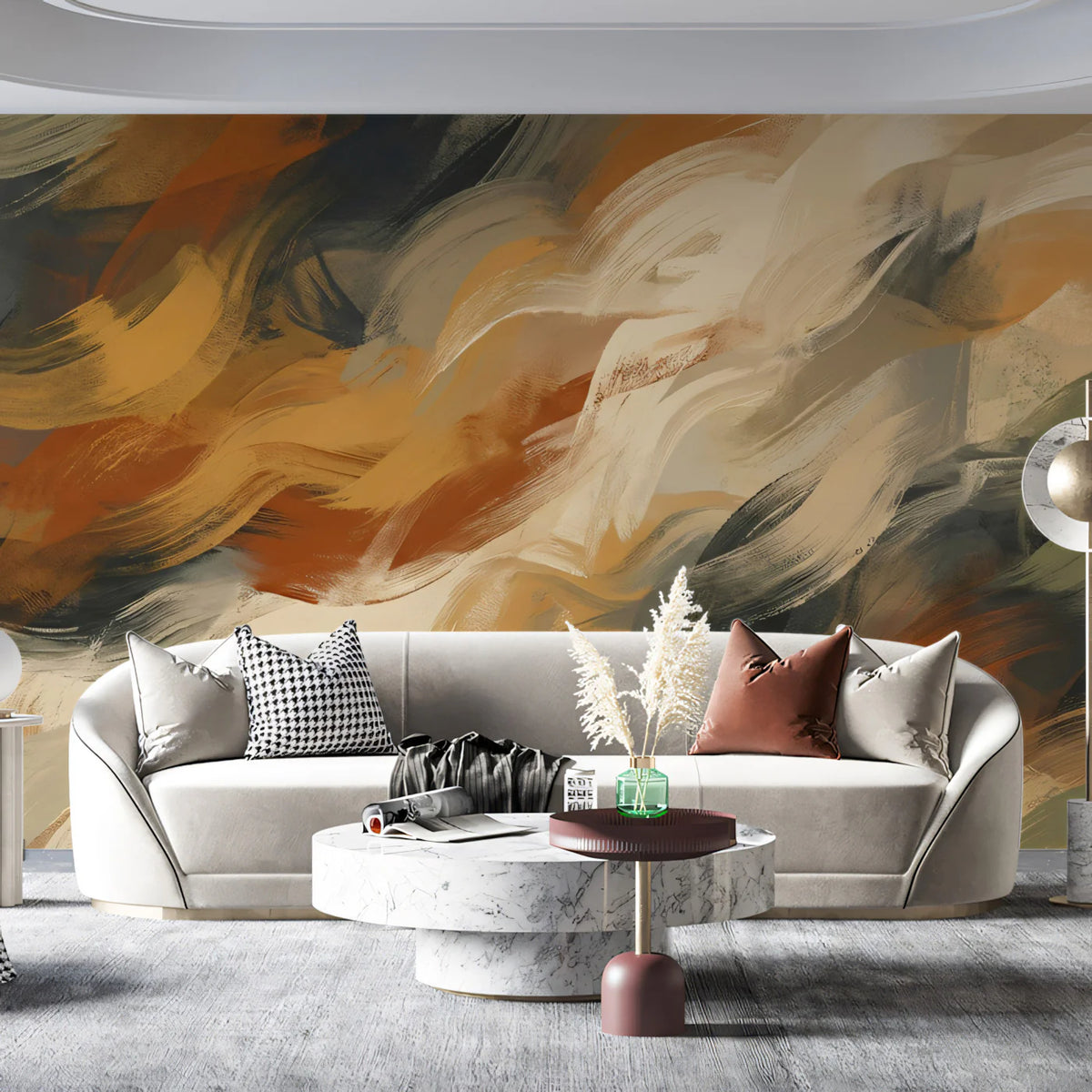 Abstract Earthy Brushstroke Mural Wallpaper — Organic Movement Mural Wallpaper - room preview 02