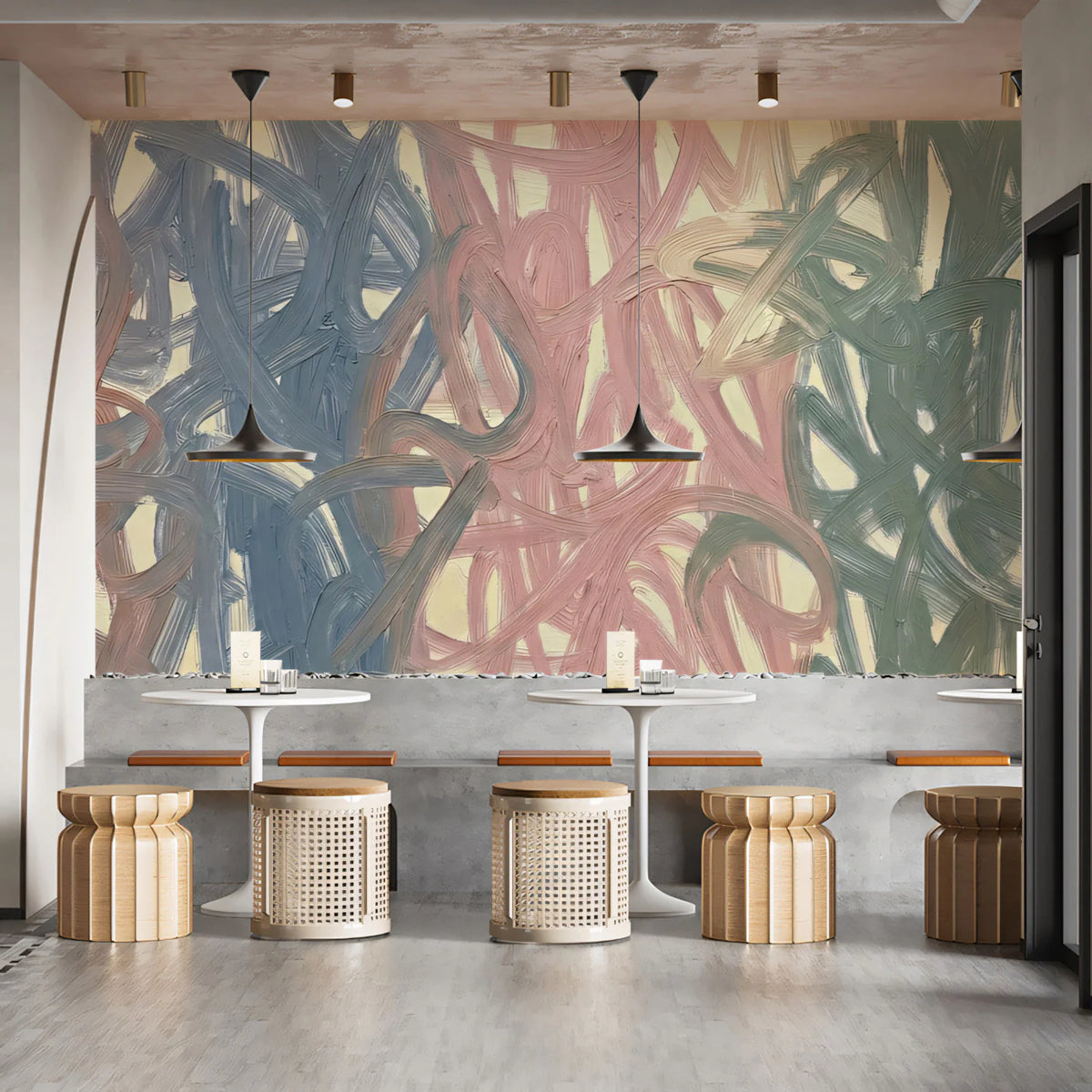 Abstract Scribble Mural Wallpaper — Expressionist Brushwork Mural Wallpaper - room preview 02