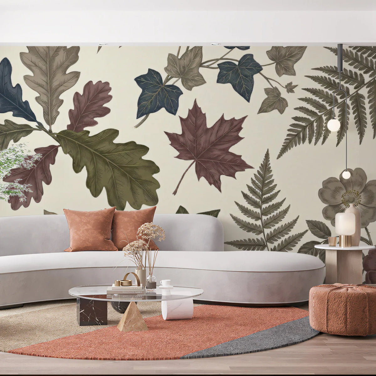Vintage Autumn Botanical Mural Wallpaper in Rich Earthy Tones Mural Wallpaper - room preview 02