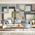 Sketchy Geometric Squares Mural Wallpaper — Mid-Century Abstract Mural Wallpaper - room preview 02