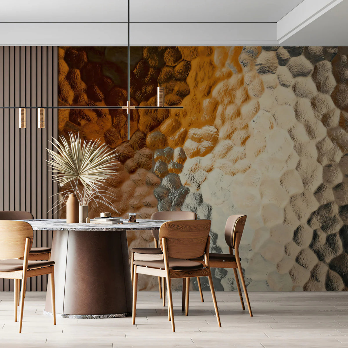 Hammered Metallic Surface Mural Wallpaper — Warm Industrial Abstract Mural Wallpaper - room preview 02
