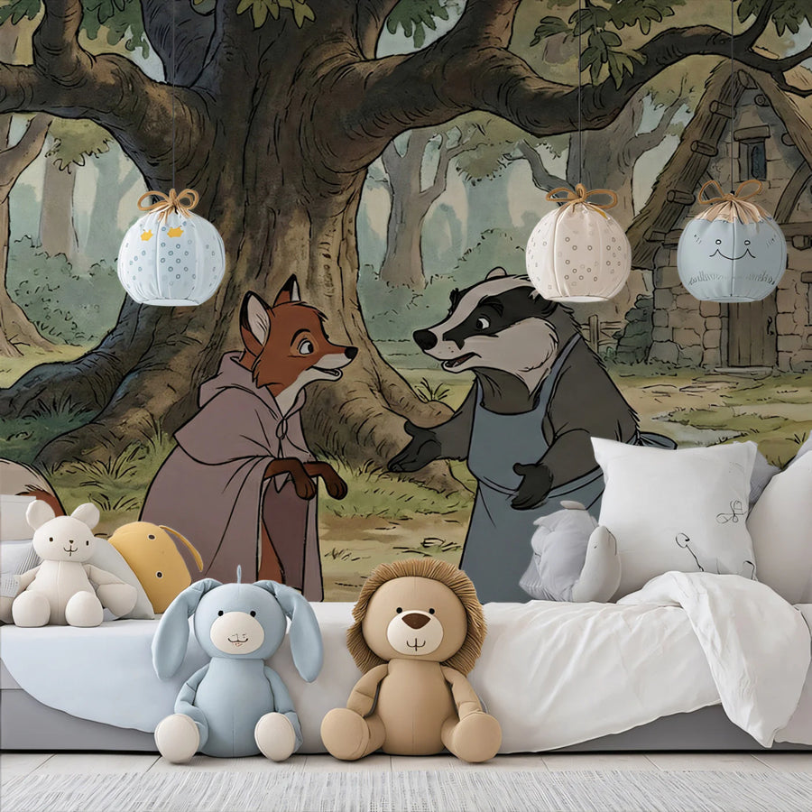 Kids Room Wallpaper Mural – Children Wall Mural – Storybook Woodland Friends — Whimsical Forest Decor