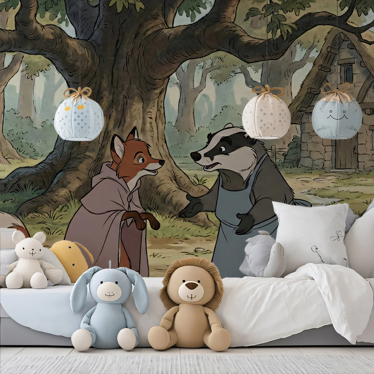 Storybook Woodland Friends Mural Wallpaper — Whimsical Forest Decor Mural Wallpaper - room preview 02