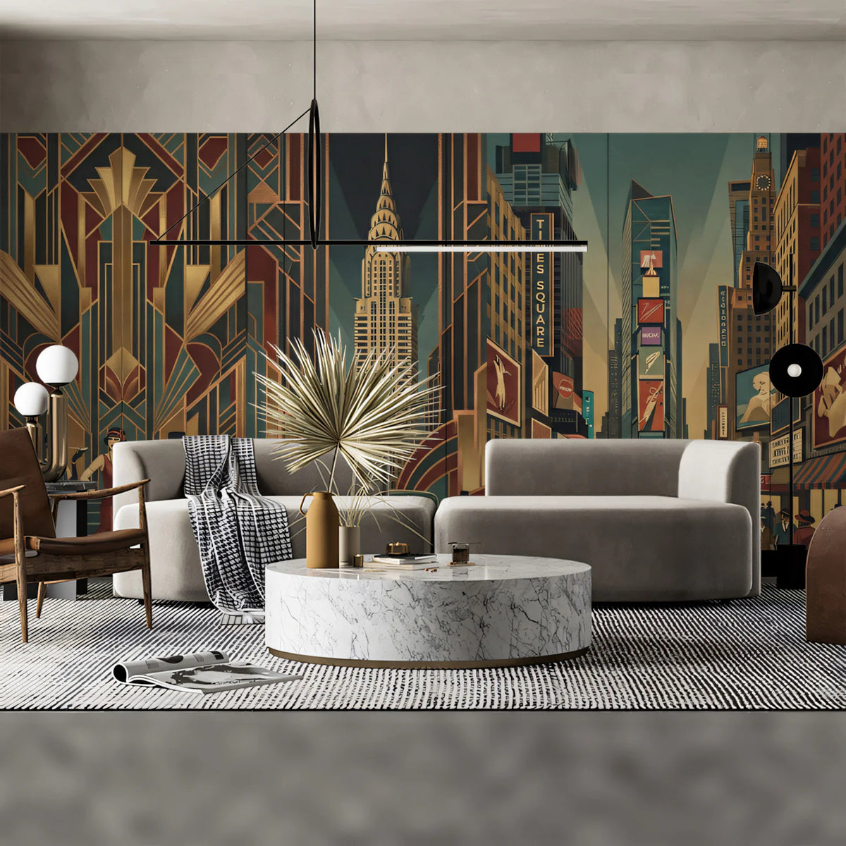 Roaring Twenties Cityscape Mural Wallpaper — Vintage Art Deco Mural Wallpaper - room preview 02