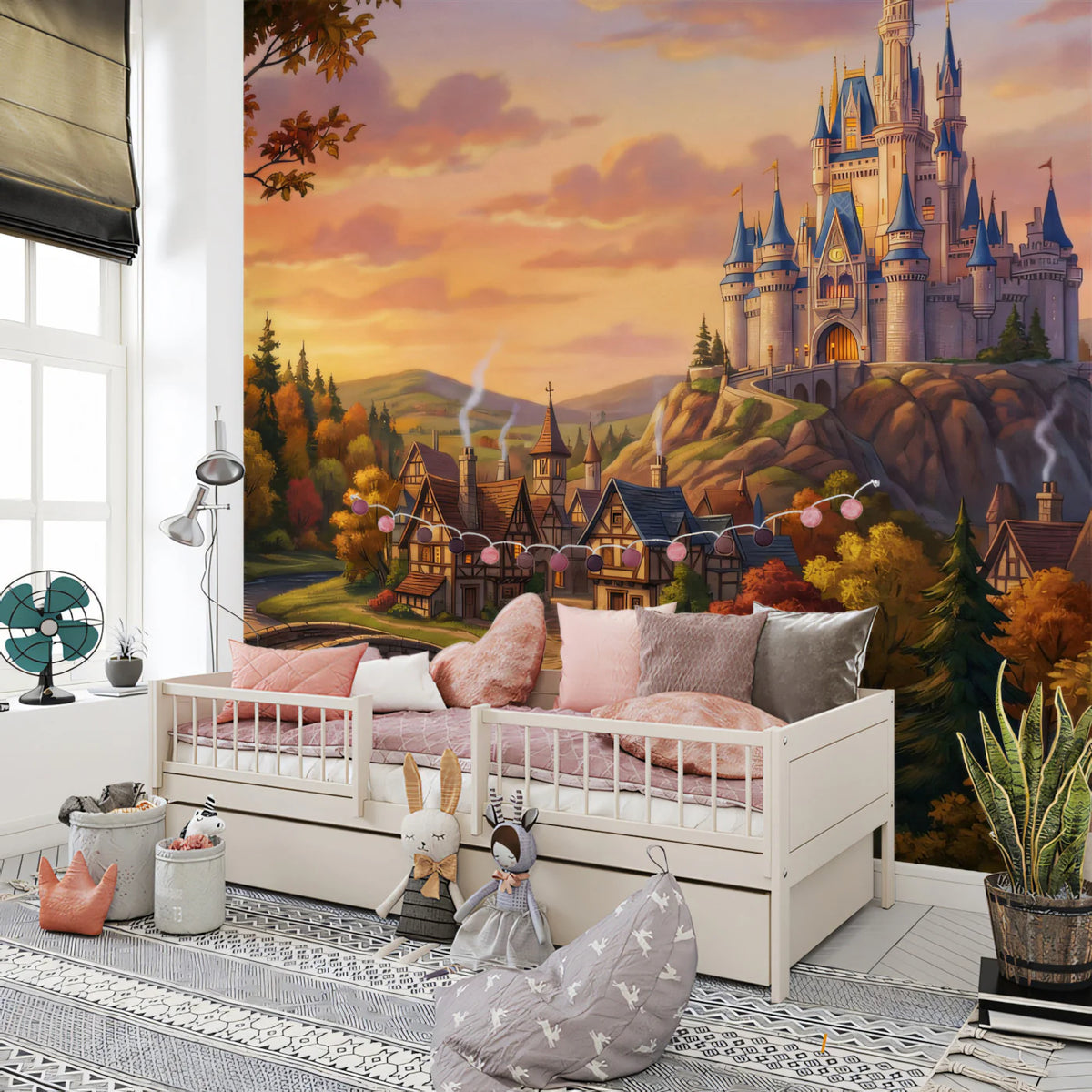 Fairytale Castle Landscape Mural Wallpaper — Whimsical Storybook Scene Mural Wallpaper - room preview 02