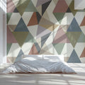 Geometric Triangle Mosaic Mural Wallpaper in Muted Earth Tones Mural Wallpaper - room preview 02