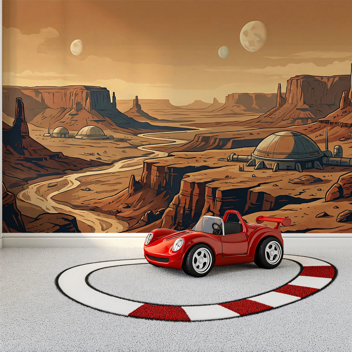 Mars Colony Canyon Mural Wallpaper — Sci-Fi Panoramic Landscape Mural Wallpaper - room preview 02