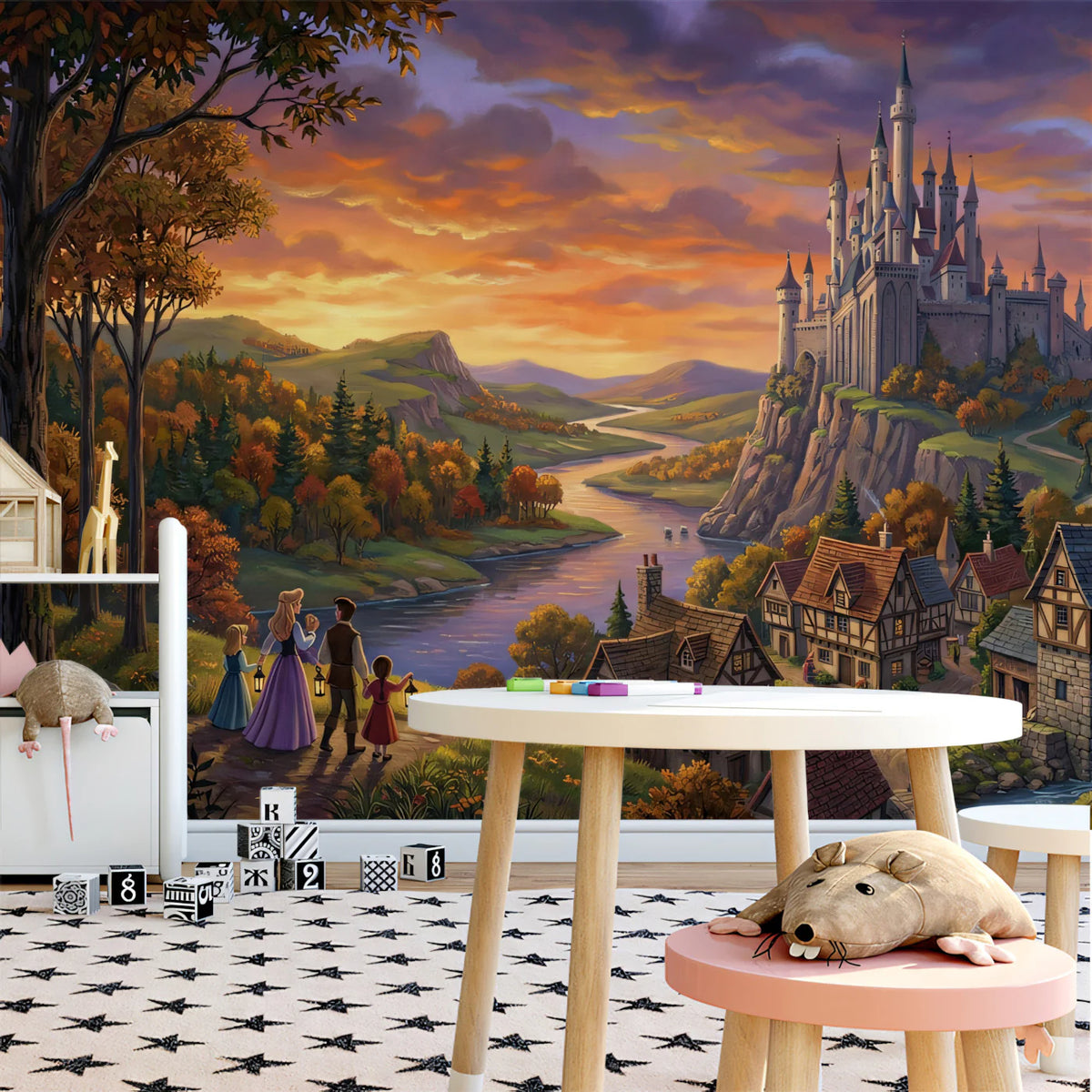 Fairytale Kingdom Landscape Mural Wallpaper — Whimsical Storybook Scene Mural Wallpaper - room preview 02