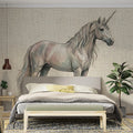 Mythical Unicorn Illustration Mural Wallpaper — Artistic Linen Style Mural Wallpaper - room preview 02