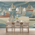Watercolor Sailboat Mural Wallpaper — Artistic Coastal Design Mural Wallpaper - room preview 02