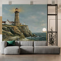 Coastal Lighthouse Mural Wallpaper — Vintage Seaside Cliff Landscape Mural Wallpaper - room preview 02