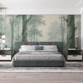 Misty Woodland Deer Mural Wallpaper — Atmospheric Nature Scene Mural Wallpaper - room preview 02