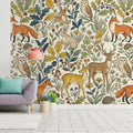Woodland Animal Mural Wallpaper —Hand-Drawn Forest Nature Design Mural Wallpaper - room preview 02