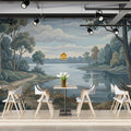 Misty Lakeside Path Mural Wallpaper — Impressionist Nature Scene Mural Wallpaper - room preview 02