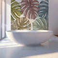 Watercolor Monstera Leaf Mural Wallpaper — Organic Tropical Design Mural Wallpaper - room preview 02