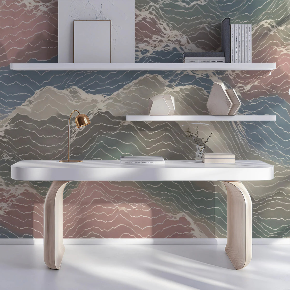 Topographic Mountain Contour Mural Wallpaper — Pastel Landscape Mural Wallpaper - room preview 02