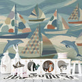 Dolphin and Sailboat Mural Wallpaper — Whimsical Coastal Art Mural Wallpaper - room preview 02