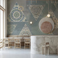 Bohemian Mandala Triangle Mural Wallpaper — Earthy Indigo Pattern Mural Wallpaper - room preview 02