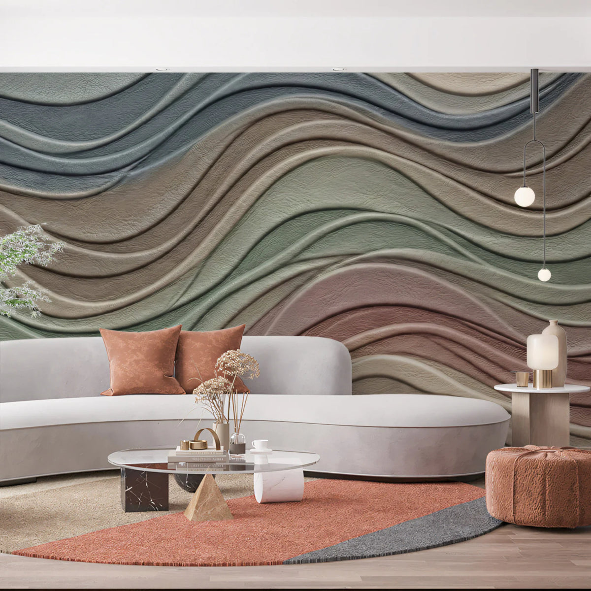 Fluid Wave 3D Mural Wallpaper — Abstract Layered Texture Design Mural Wallpaper - room preview 02