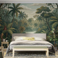 Vintage Tropical River Mural Wallpaper — Muted Botanical Landscape Mural Wallpaper - room preview 02